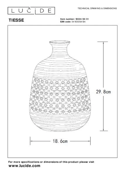 Lucide TIESSE - Lámpara de mesa - Ø 18,6 cm - 1xE14 - Blanco - TECHNISCH